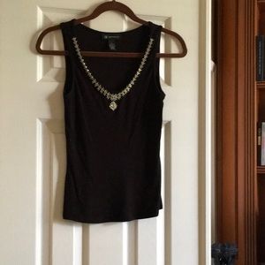Knit tank top sweater with rhinestone neckline